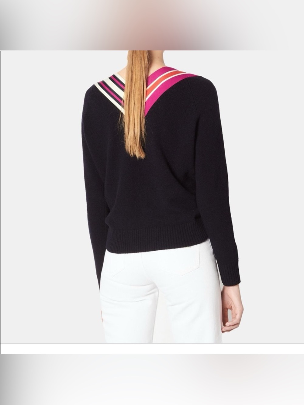 Sandro Nepeta Striped V-Neck Sweater Size 2 - Picture 3 of 12